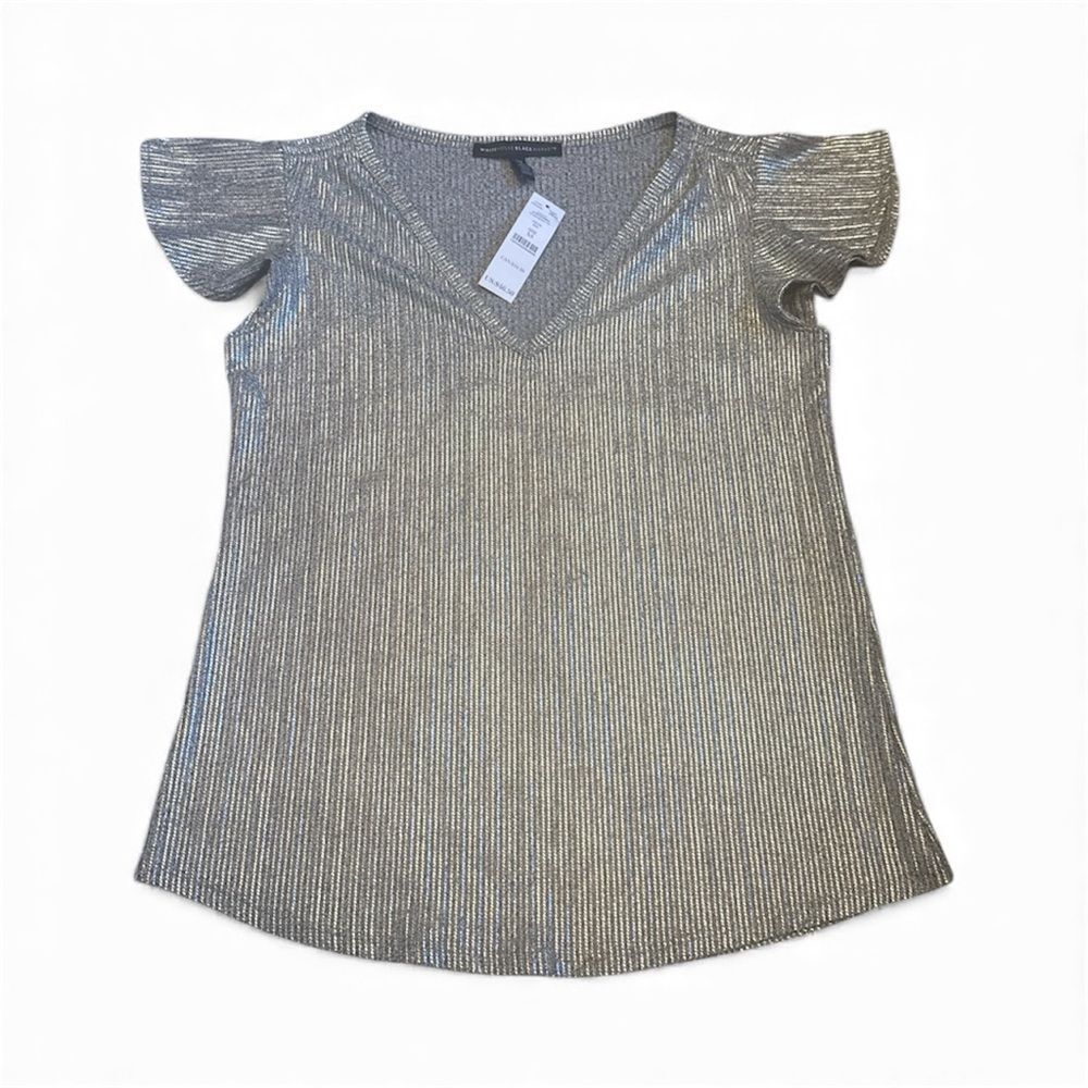 White House Black Market Silver Short Sleeve Top NWT